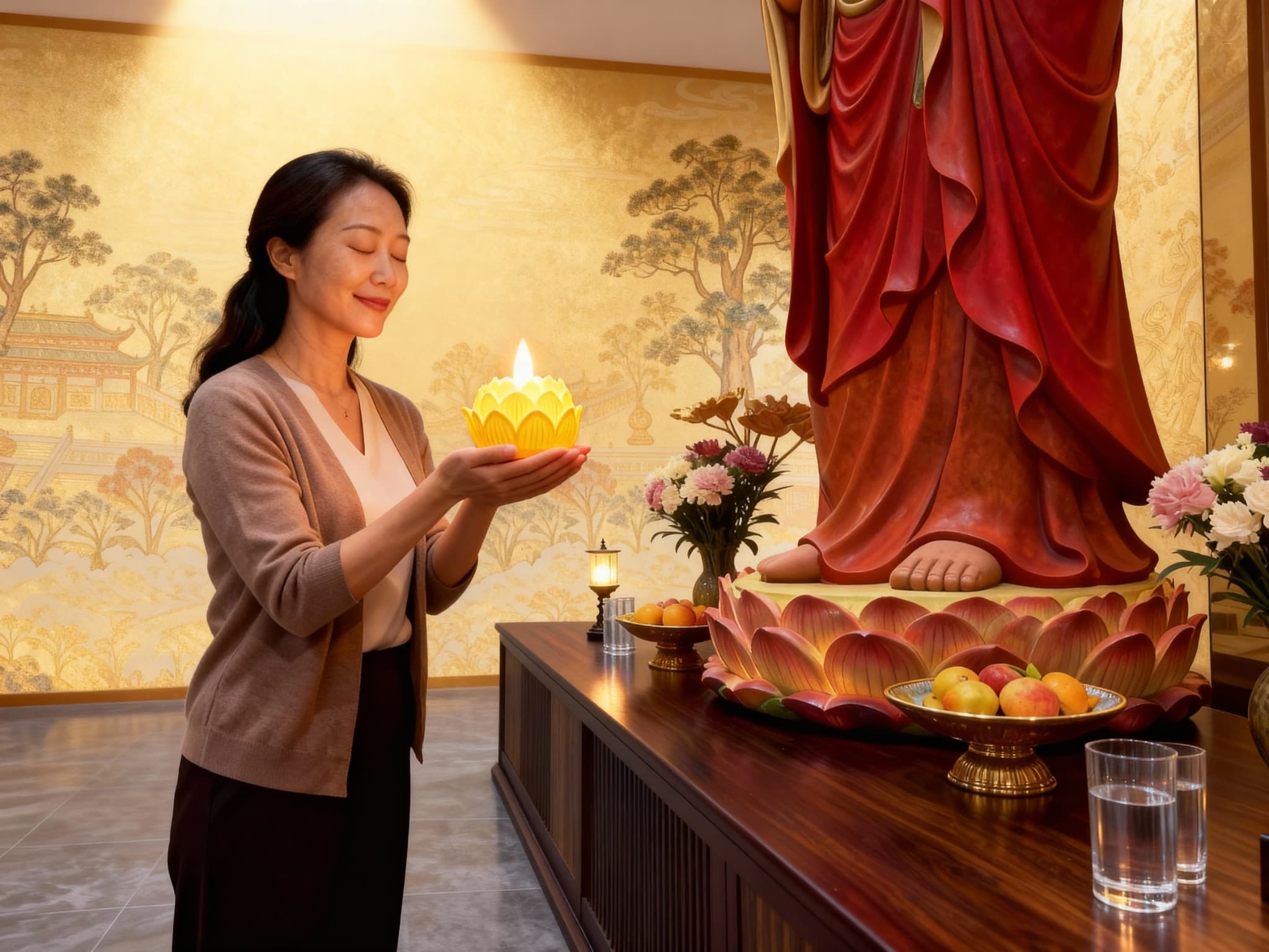 供莲花灯（初一十五供奉） Lotus Lamp Offering (Lunar 1st & 15th Days Offering)